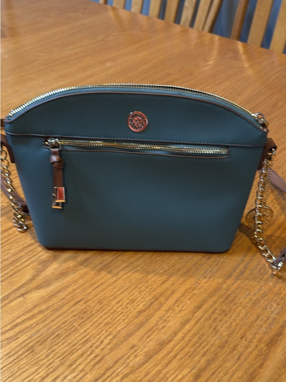 Anne Klein Teal Crossbody Bag with Gold Chain Strap